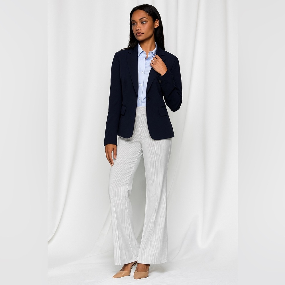 Intuitions Pinstripe High Rise Flare Dress Pants White Gray Size 2 NWT
